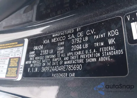 2024 Kia Forte Lxs from USA, damaged, VIN 3KPF24AD4RE785690